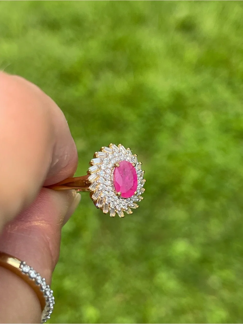 AAA Montepuez Ruby and Moissanite Halo Ring